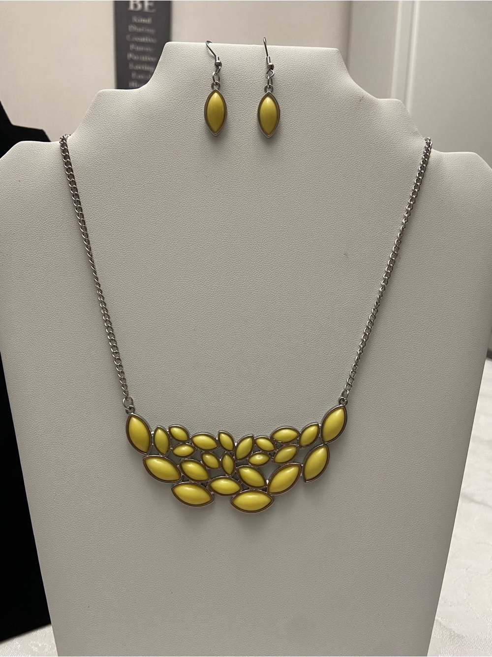 Y2K Retro Yellow Statement Bib Necklace & Earrings Set